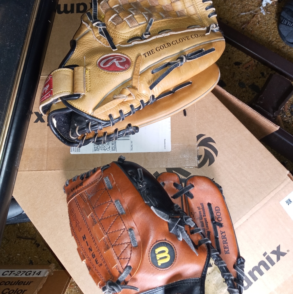 2 baseball gloves..a rawlings and a wilson